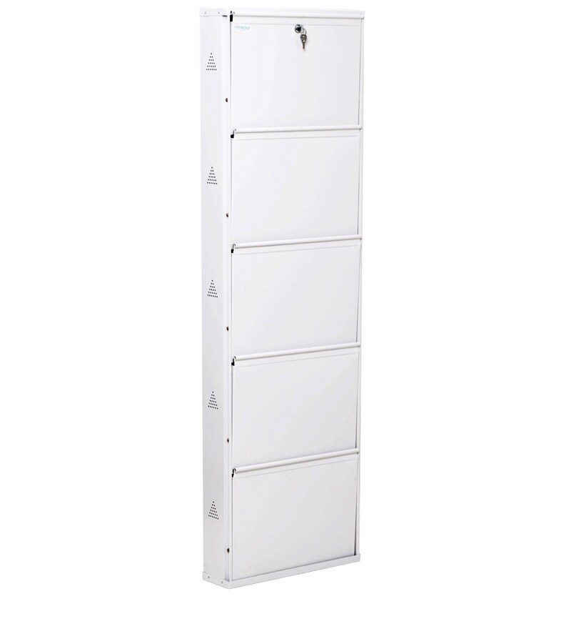 Buy Space Saving Wall Mounted Five Shelf Shoe Rack In White Colour By Prab Online Metal Shoe Racks Shoe Racks Furniture Pepperfry Product