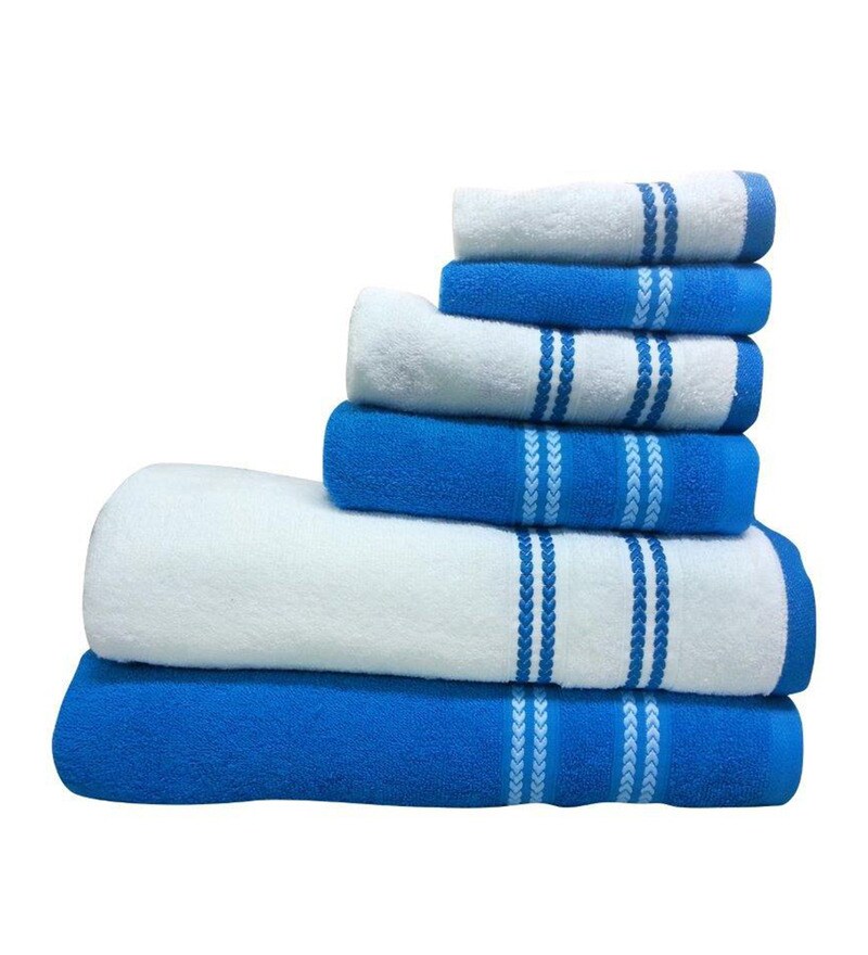 Buy Spaces Welspun Blue and White Towel Set Online Towel Sets