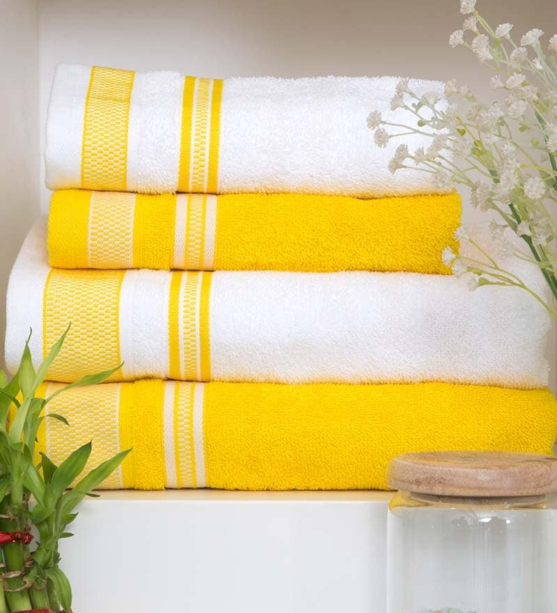 Buy Yellow & White 4-piece Bath Towel Set by Spaces Online ...