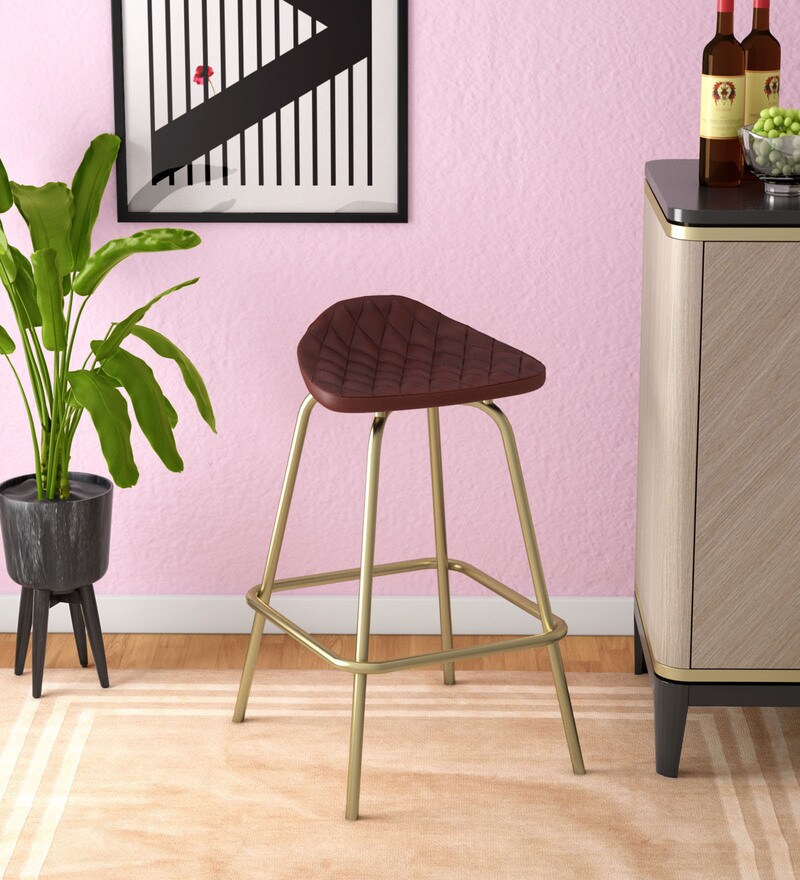 Buy Briggs Leather Bar Stool In Gold Colour Online Eclectic Bar