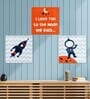 Spaceship Multicolour Canvas Set Of 3 Wall Art