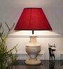 Spacio Maroon Cottan Fabric Shade Night Lamp With Wood Base
