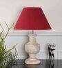 Spacio Maroon Cottan Fabric Shade Night Lamp With Wood Base