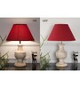 Spacio Maroon Cottan Fabric Shade Night Lamp With Wood Base