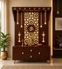 Spacious Wooden Pooja Mandir with Backlit Om Design and Storage