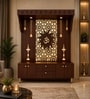 Spacious Wooden Pooja Mandir with Backlit Om Design and Storage