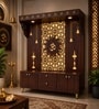 Spacious Wooden Pooja Mandir with Backlit Om Design and Storage
