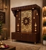 Spacious Wooden Pooja Mandir with Backlit Om Design and Storage