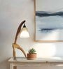 Species Brown Wooden Table Lamp with White Jute Lampshade