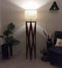 Spectre Wooden Floor Lamp with Brown Base and Jute Fabric Lampshade