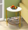 Splinder Metal End Table in White & Natural Finish