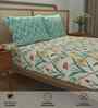 Spring Turquoise Floral 144 Tc Cotton Double Bedsheet With 2 Pillow Covers