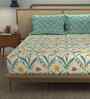 Spring Turquoise Floral 144 Tc Cotton Double Bedsheet With 2 Pillow Covers