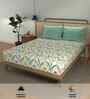 Spring Turquoise Floral 144 Tc Cotton Double Bedsheet With 2 Pillow Covers
