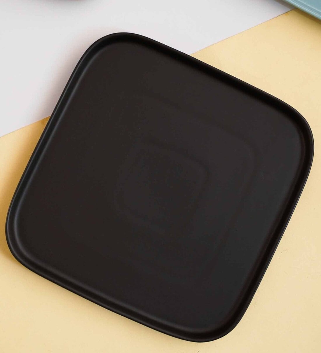 Buy Square Black 10.2 Inch Ceramic Dinner Plate by Nestasia Online
