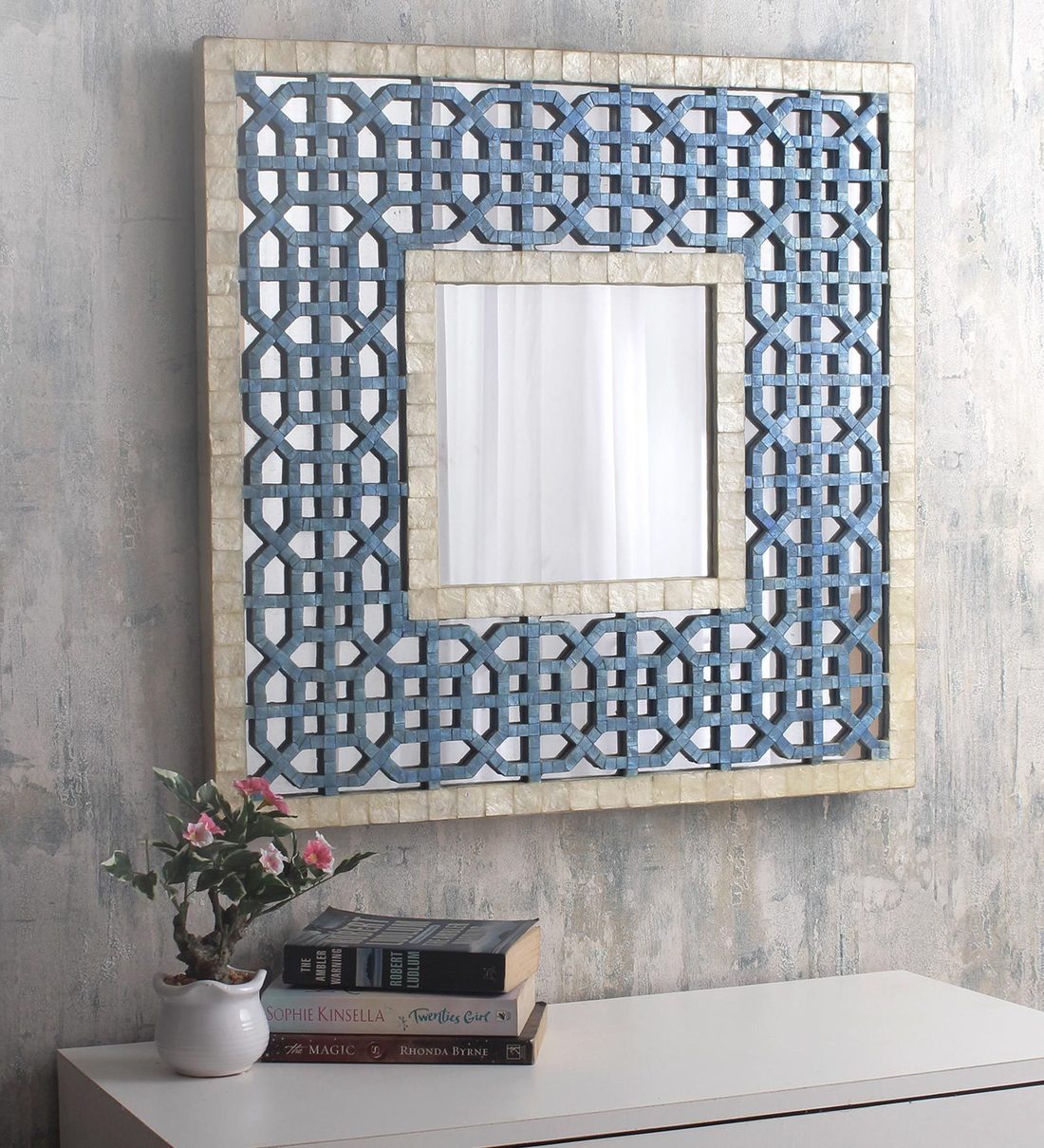 Buy Square Capiz Glass Mother Of Pearl Finish Small Wall Mirror