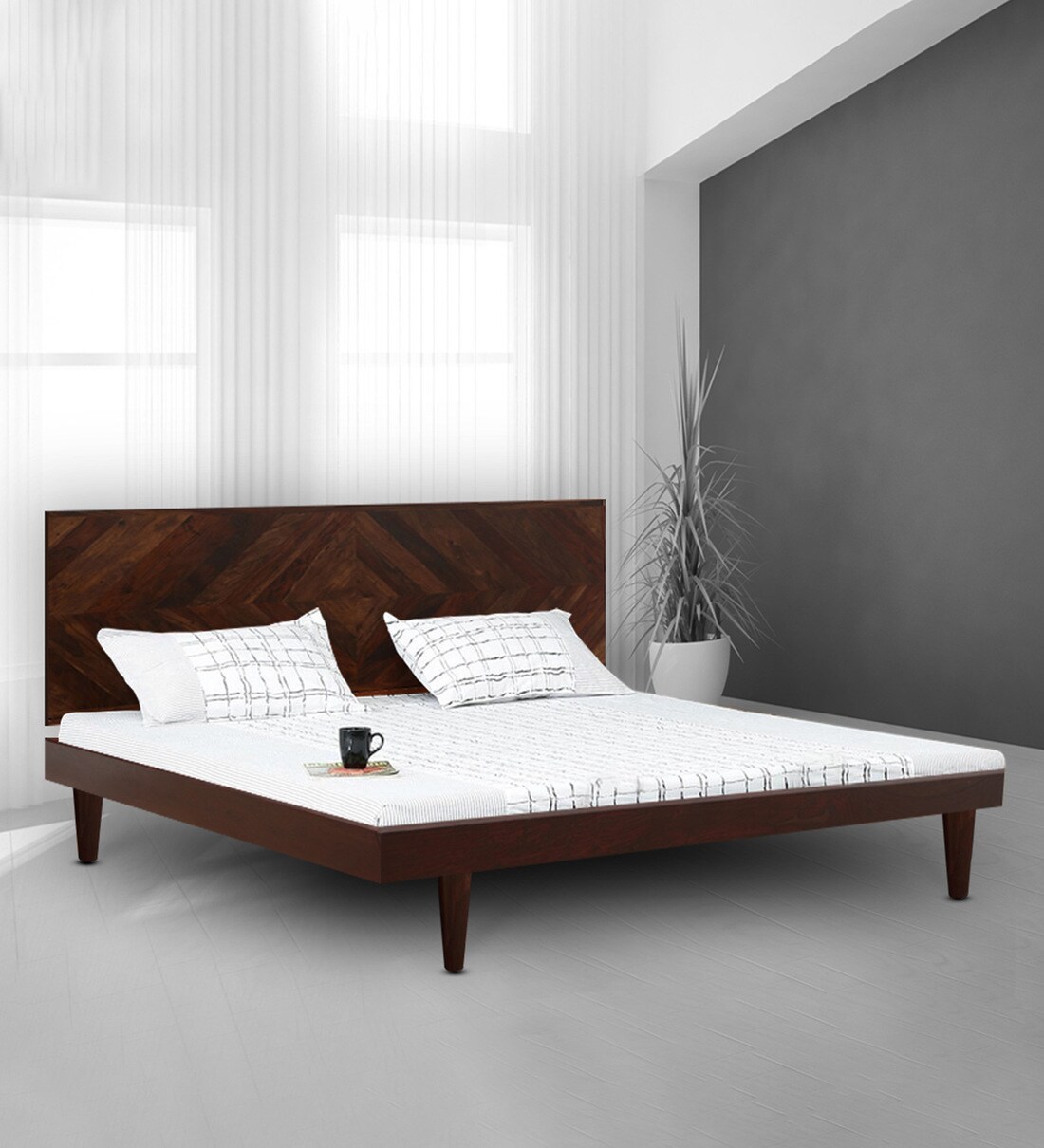 Buy Square Diamond Queen Size Bed In Walnut Finish By Sleepx Online