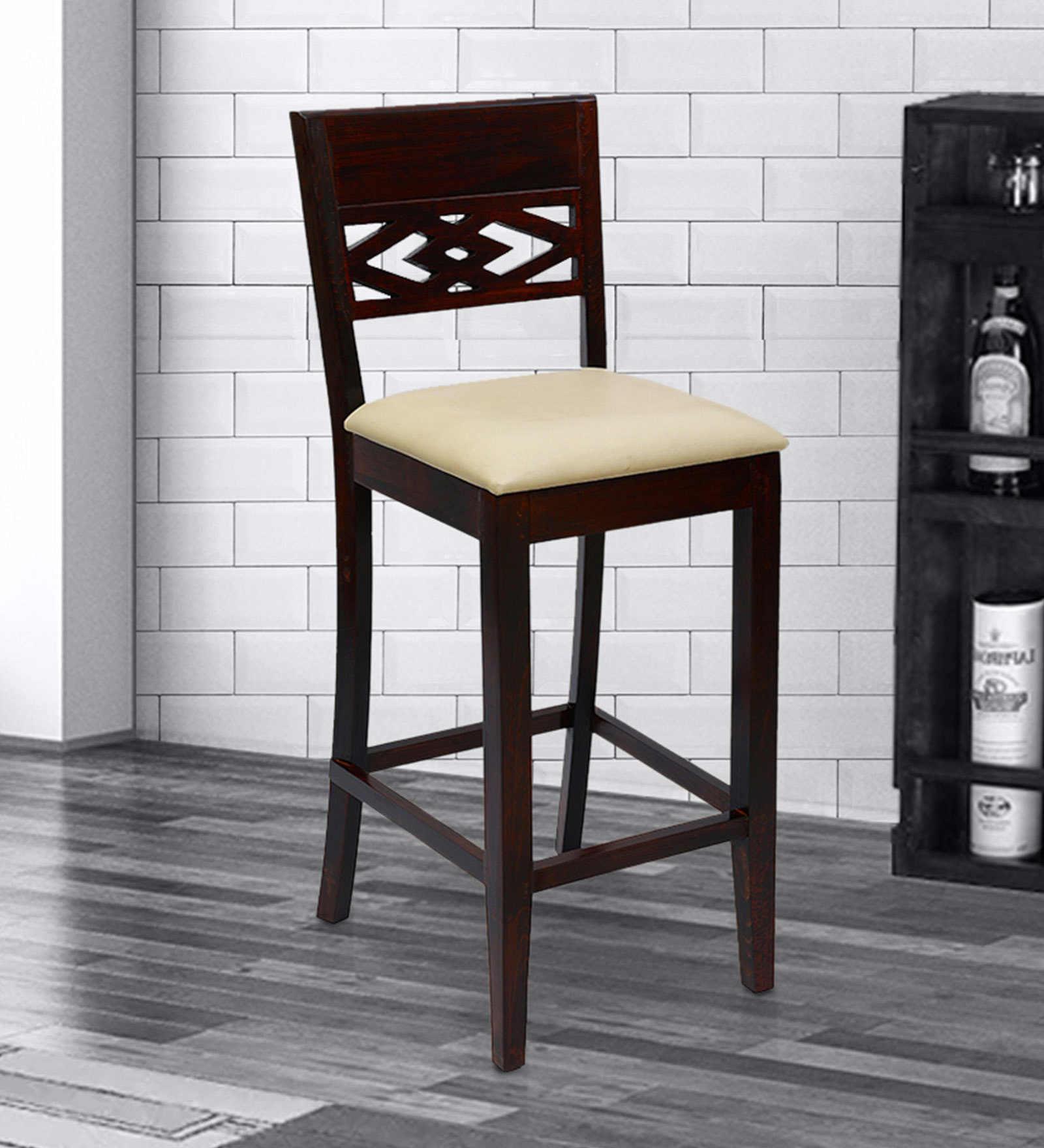Squad Solid Wood Bar Stool in Rustic Teak Finish
