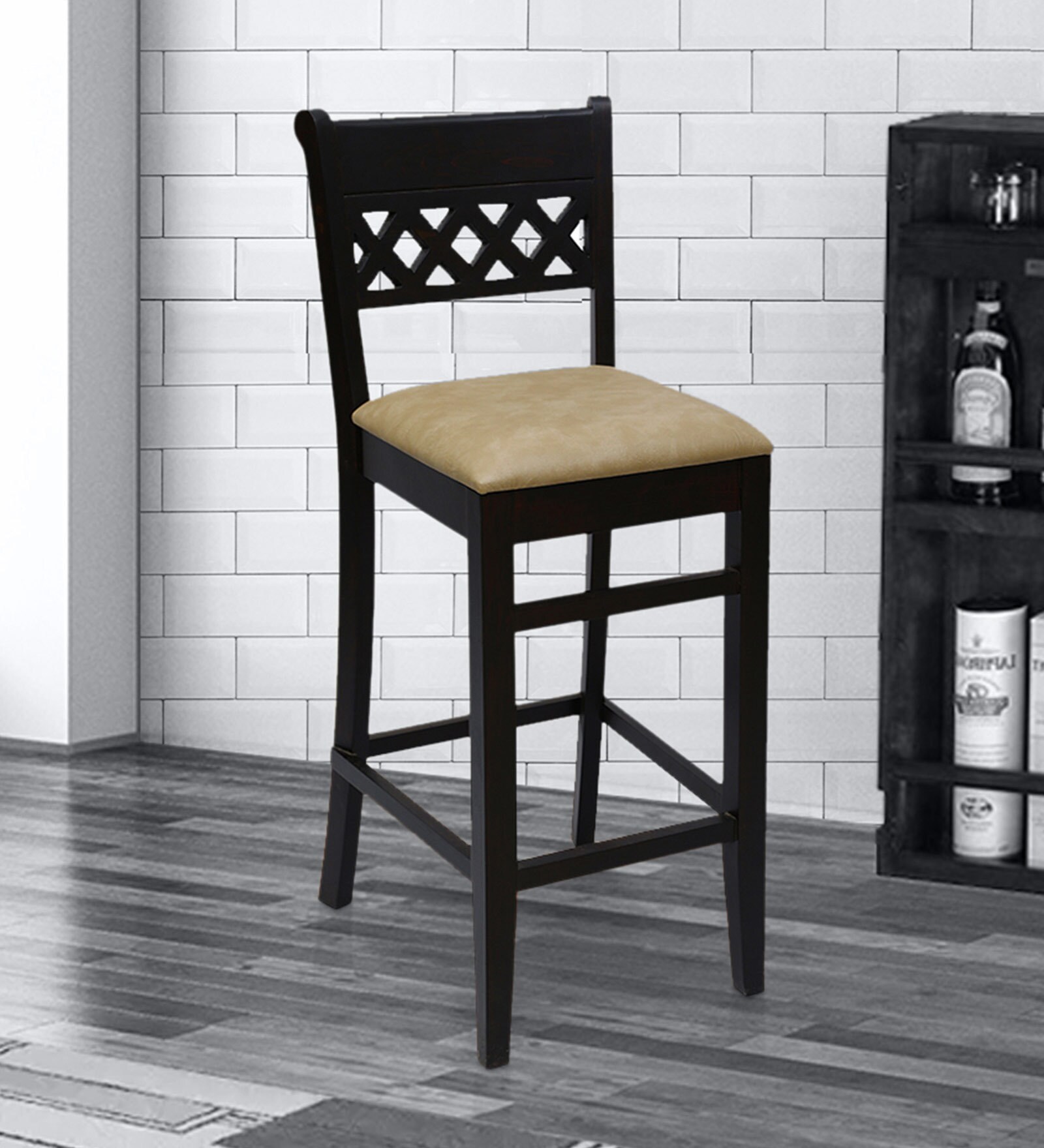 Squad Solid Wood Bar Stool in Rustic Teak Finish