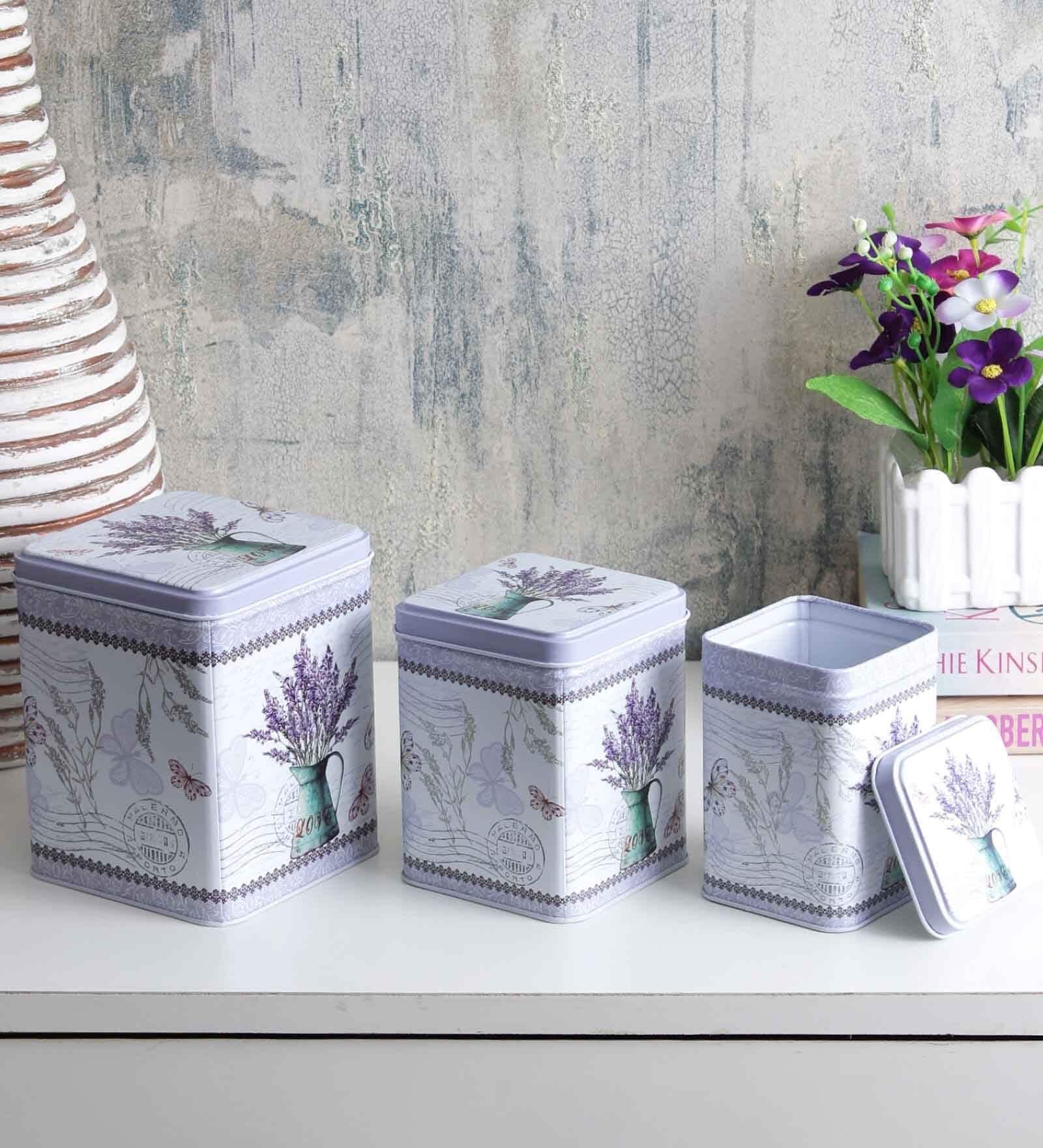 (Set of 3) Lavender Square Storage & Jar Containers