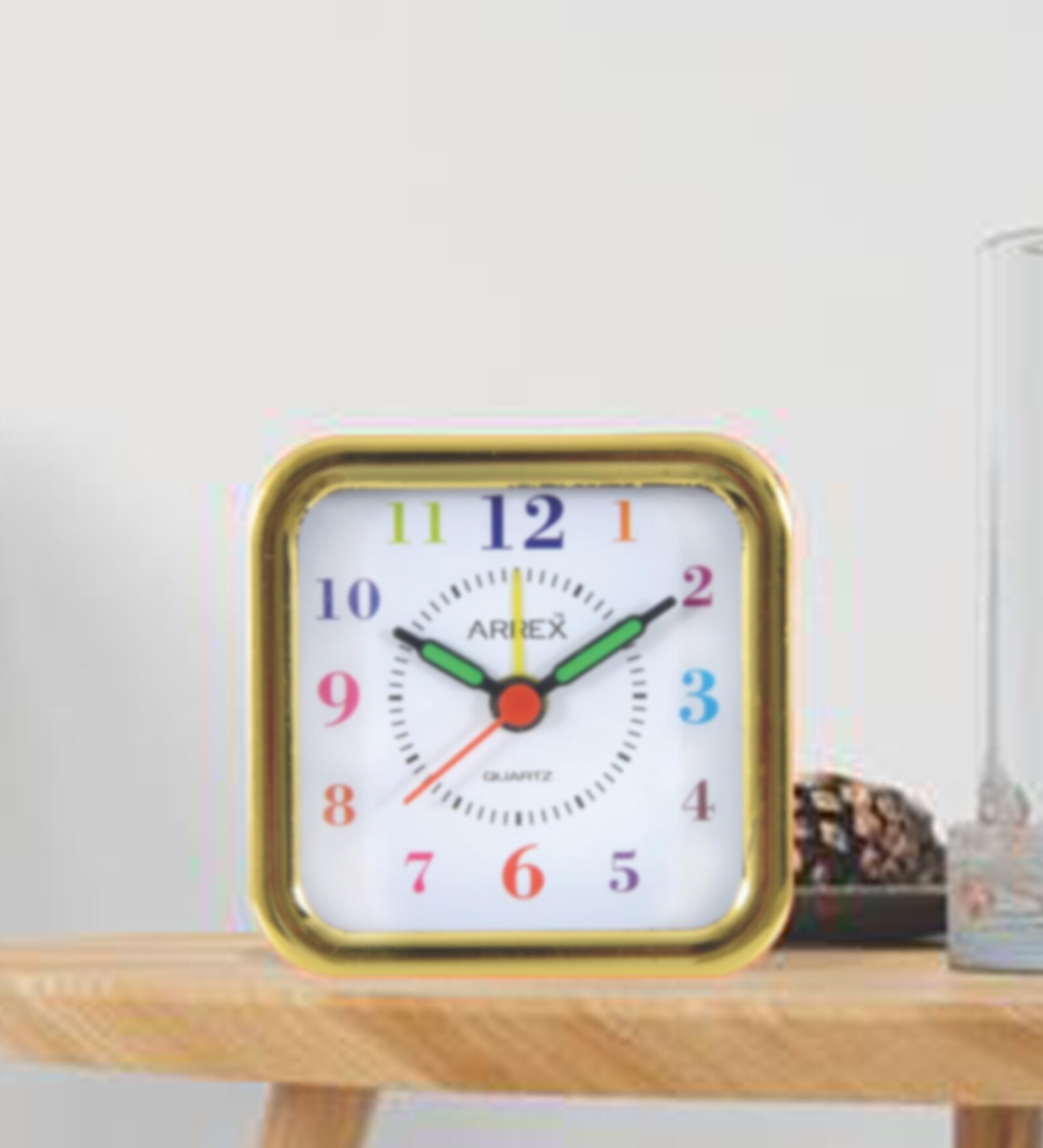 Square Analog Alarm Table Clock in Golden