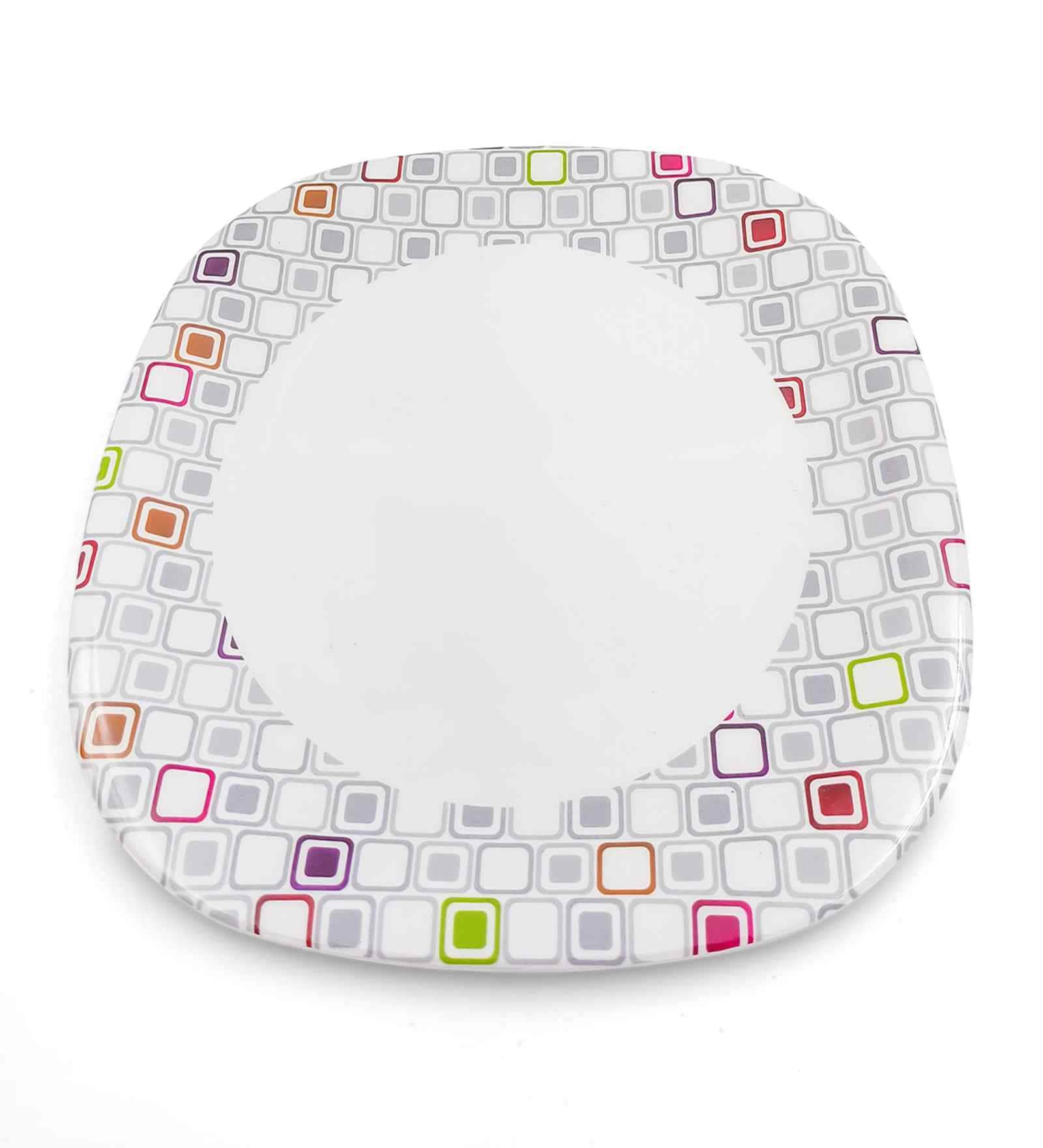 Square Buffet Plate Set   Candy Blocks 12.5  , Stain Free, Glazed Finish, Pure Melamine ,6 Nos.