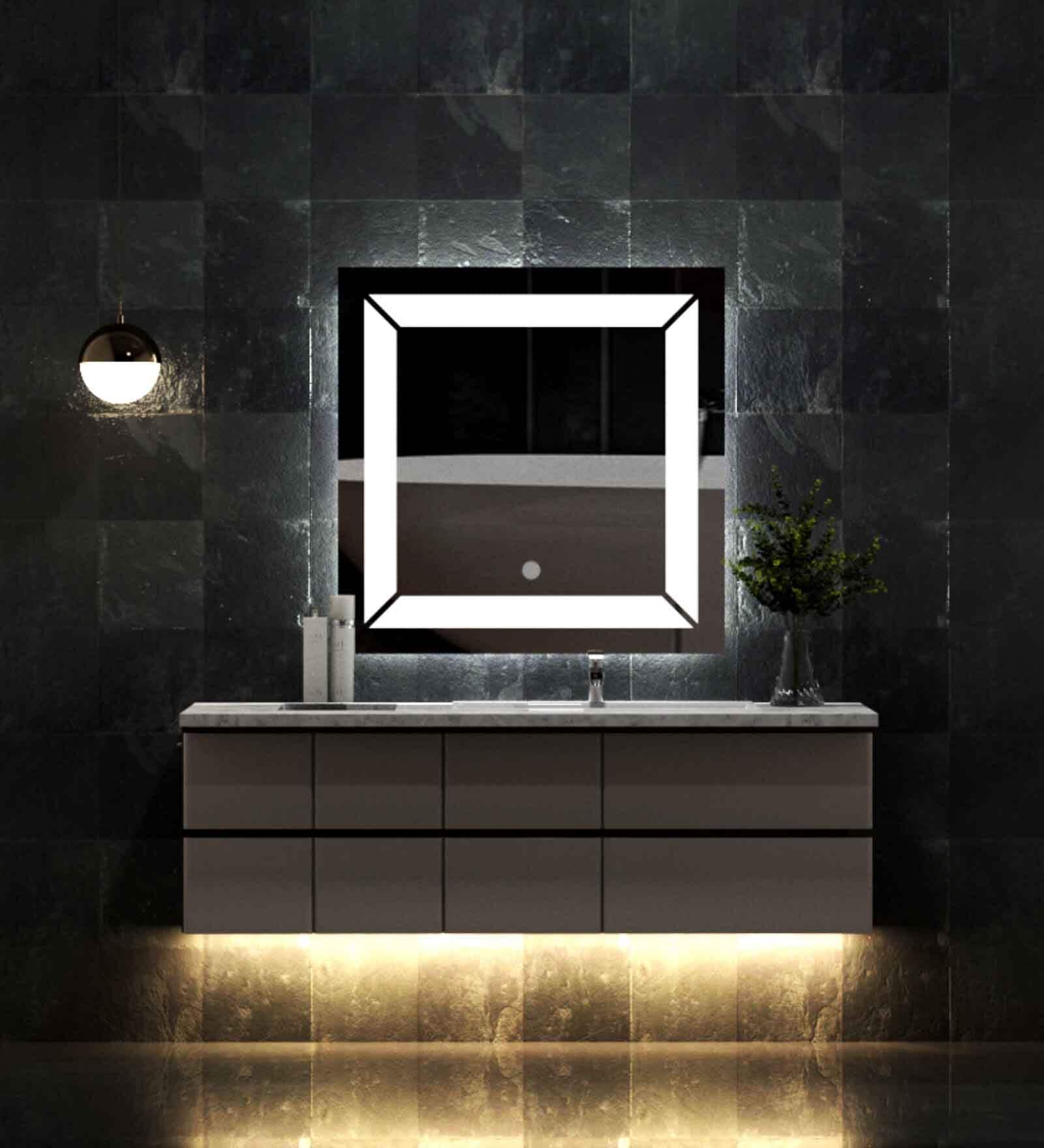 Square Classic Multicolour Glass Led Wall Mirror