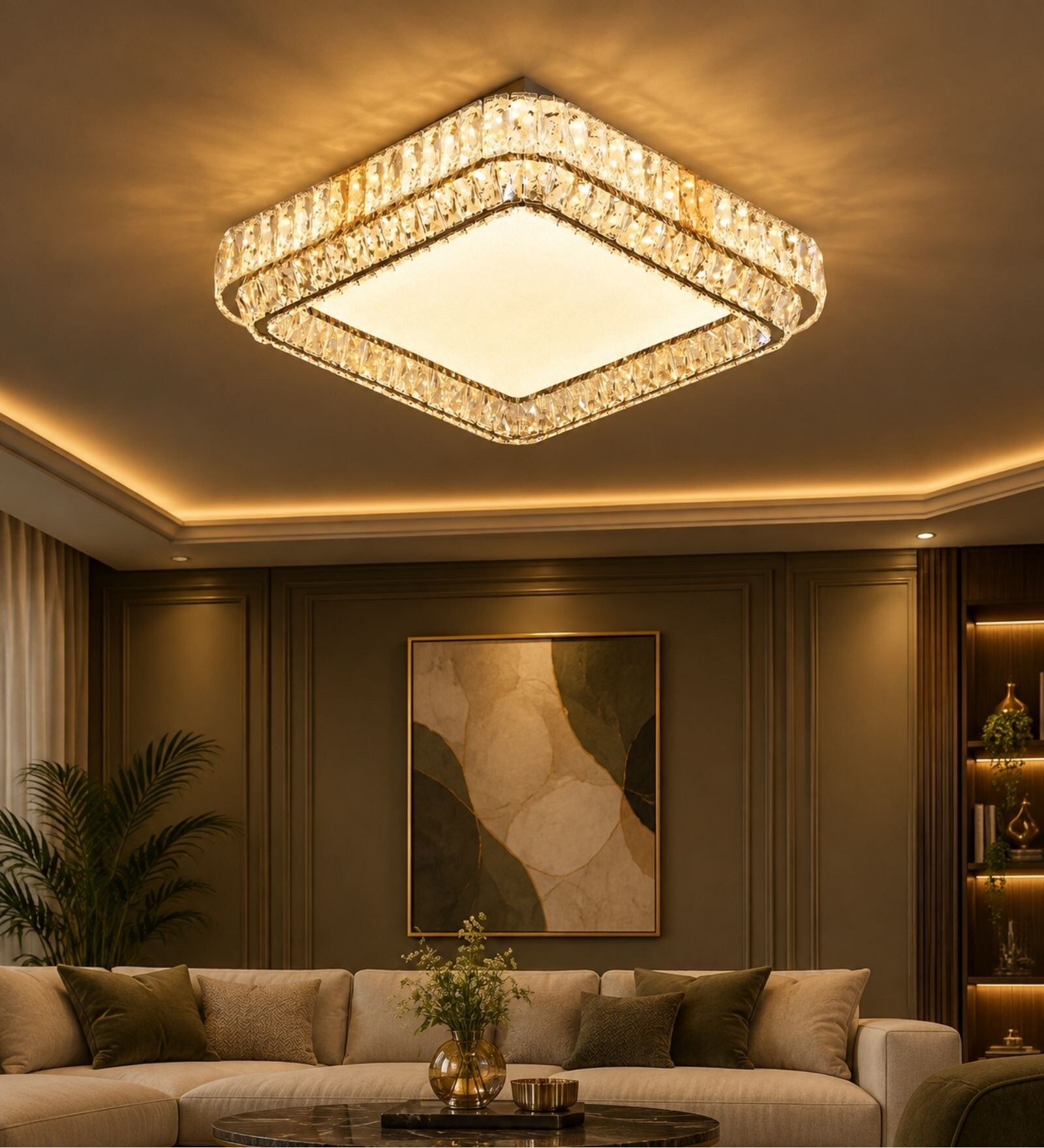 Square Crystal Ring LED Ceiling Light   60 60 cm