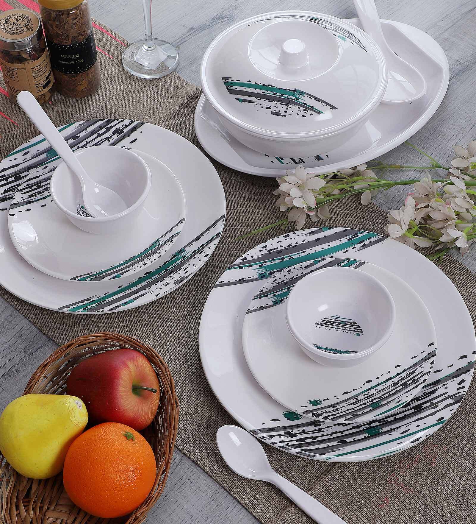 Buy Square 40 Pcs White & Green Melamine Dinnerware Set at 10 OFF by Cdi Pepperfry