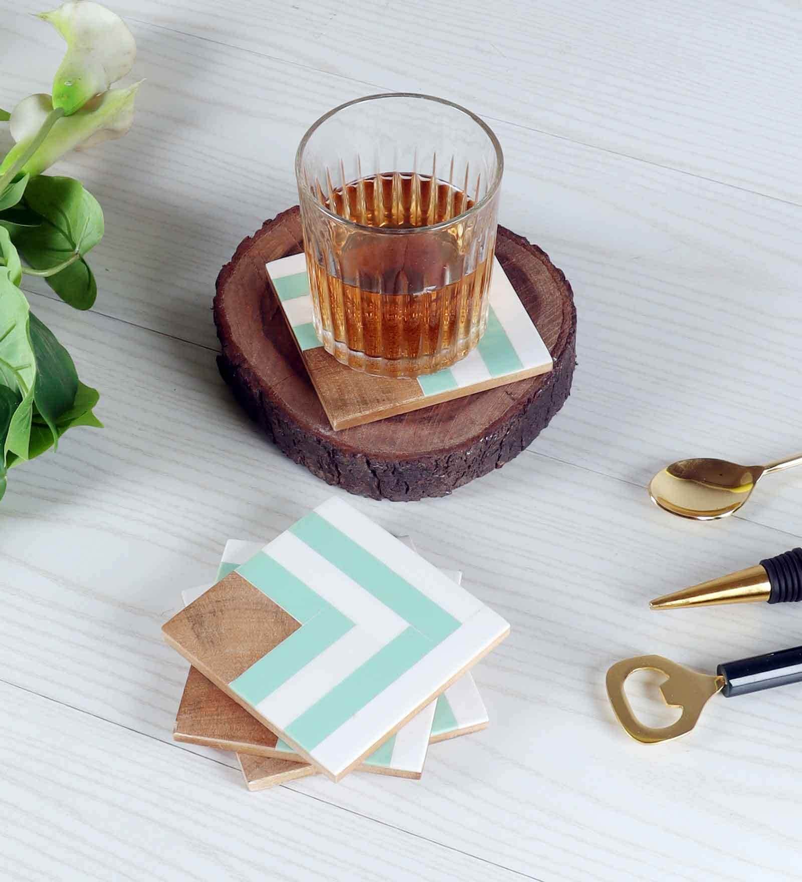 Green & White Resin Coaster Set of 4
