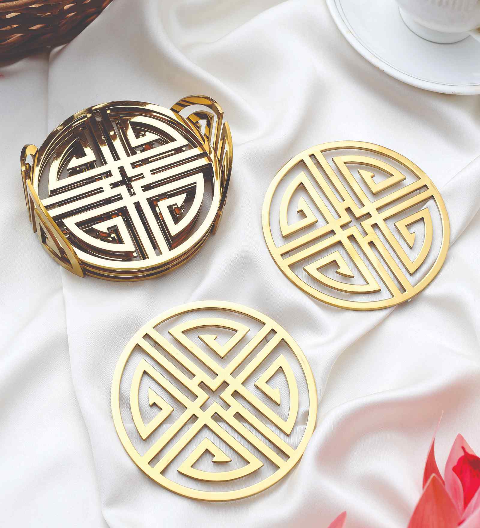 Round Jali Coasters Gold