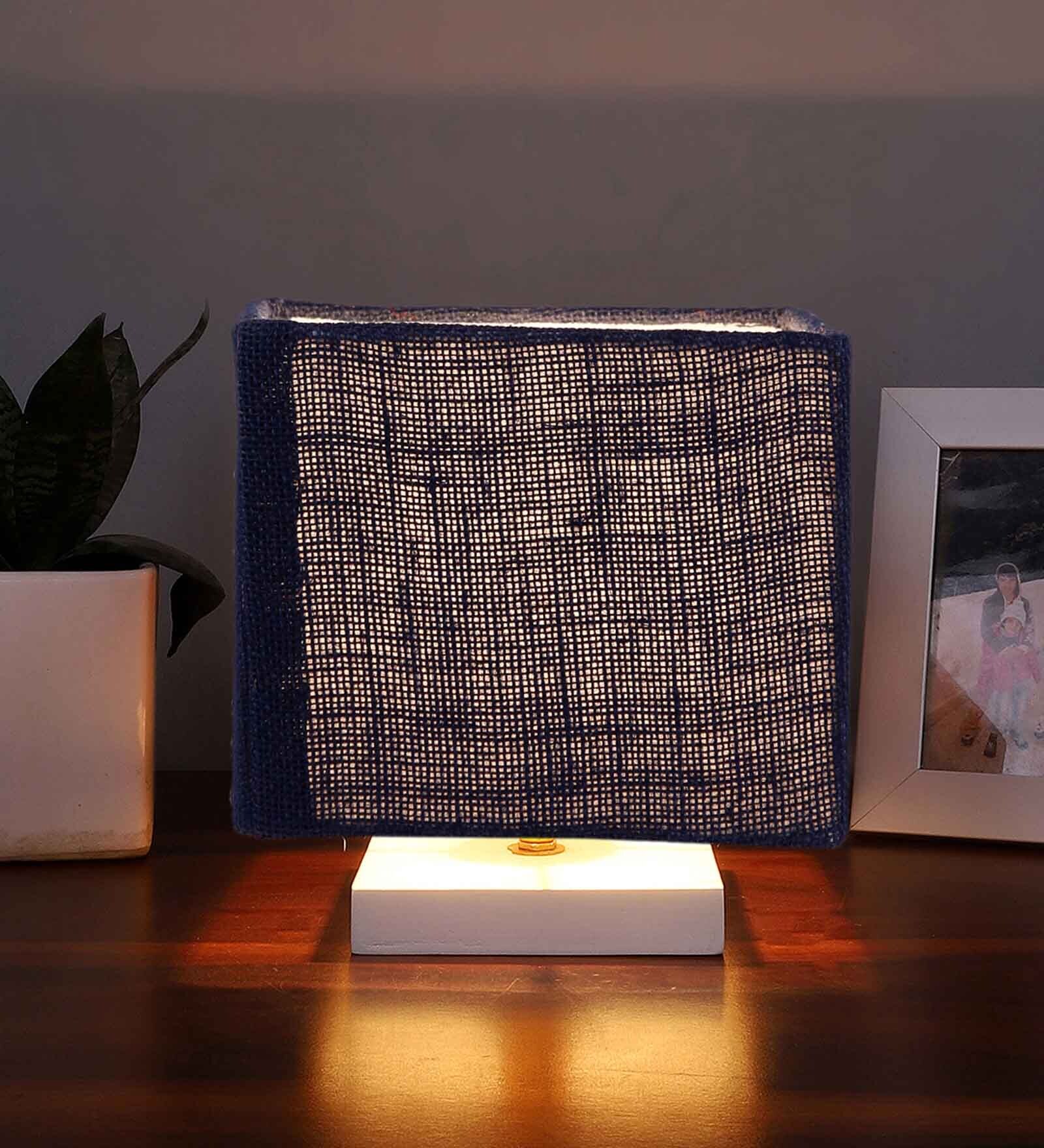 Buy Square Maroon Jute table lamp with White wood base -67 at 56% OFF ...