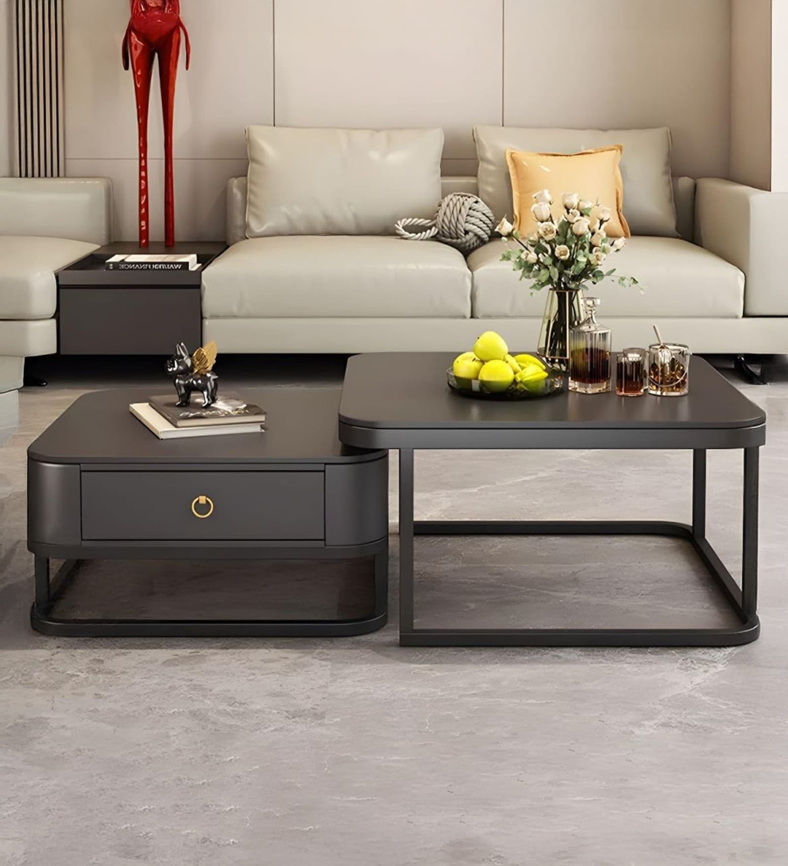 Square Nesting Coffee Table In Black Finish (Set of 2)