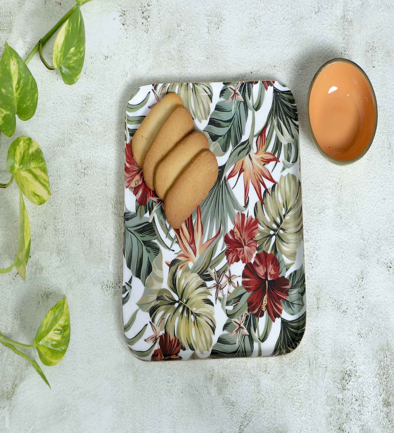 Multicolor Iron Tropical paradise 2 Pcs Platter With Dip Bowl