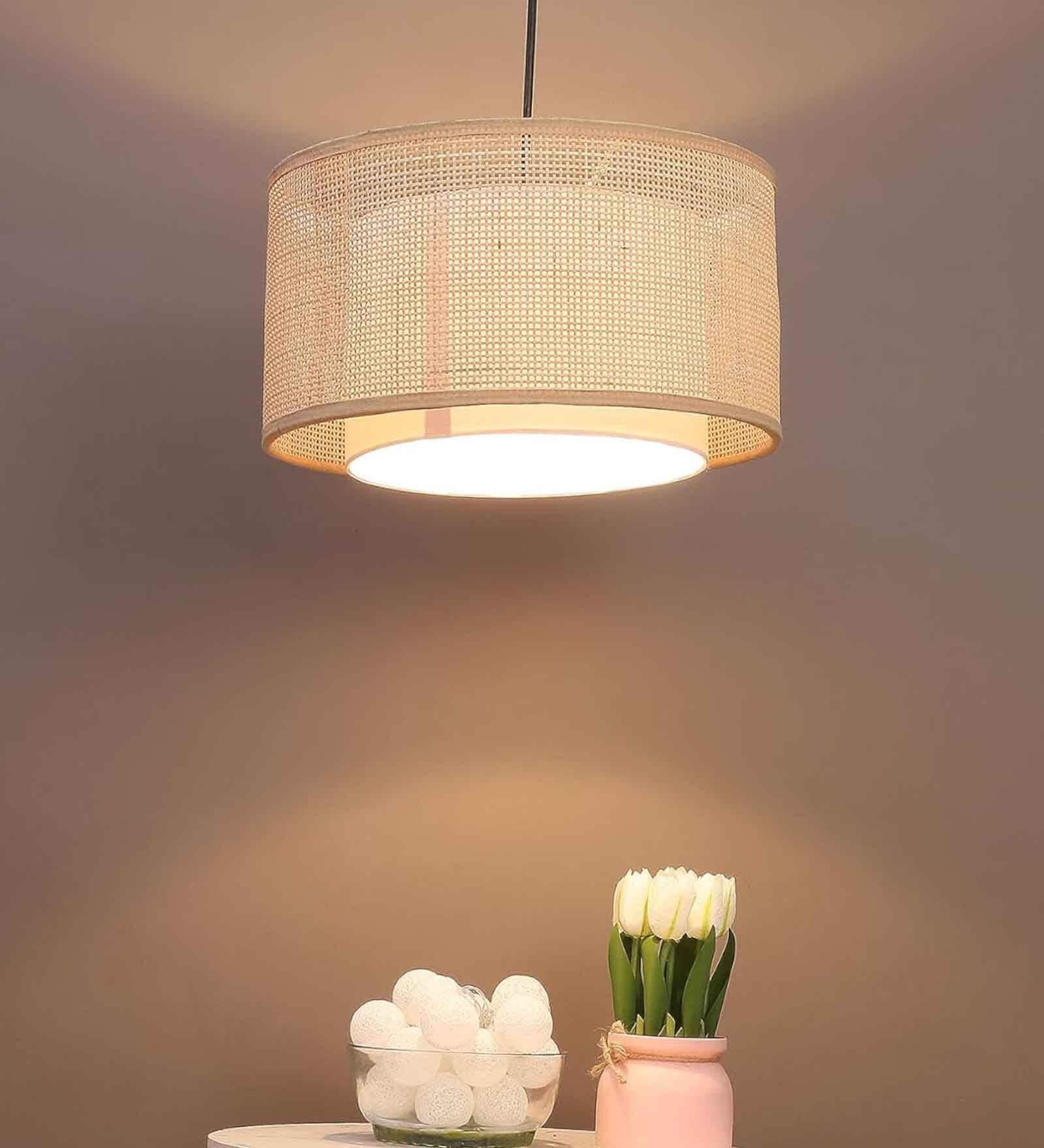 Squared Handmade Webbing Rattan Cane Pendant Hanging Light (Black & Beige)