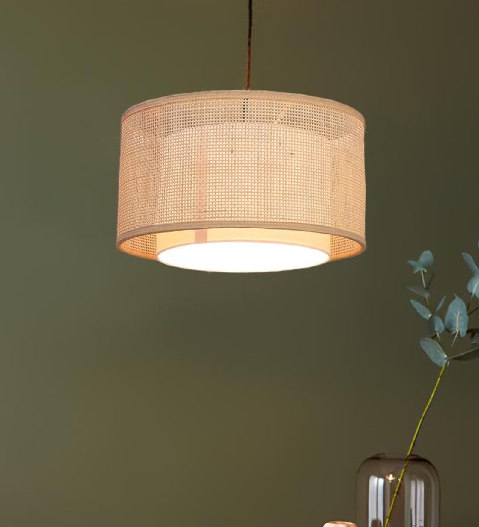 Squared Handmade Webbing Rattan Cane Pendant Hanging Light (Black & Natural)