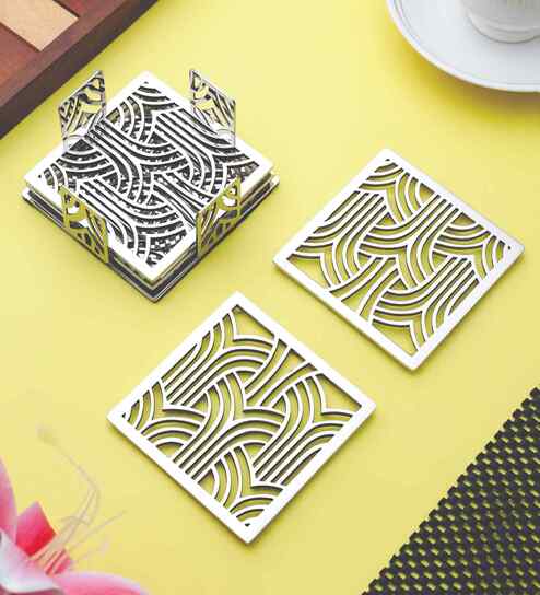 Square Jali Coasters Silver