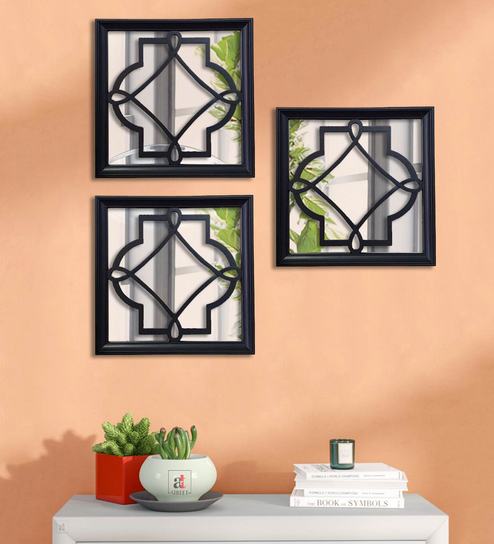 Plastic Square Wall Mirror In Black