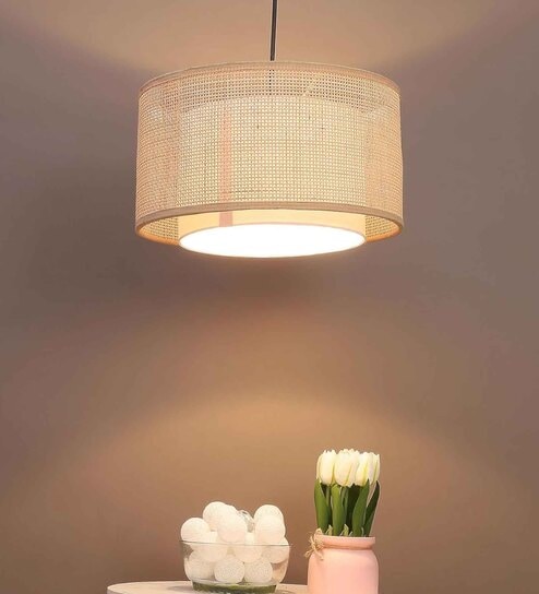 Squared Handmade Webbing Rattan Cane Pendant Hanging Light (Black & Beige)