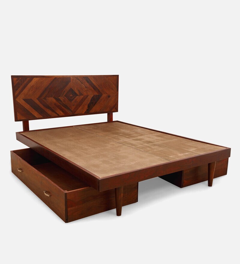 Buy Square Diamond King Size Bed With Drawer Storage In Honey Finish By Sleepx Online