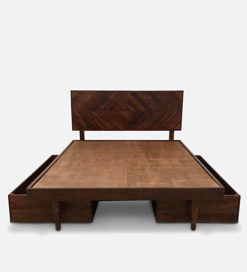 Buy Square Diamond Queen Size Bed In Walnut Finish By Sleepx Online