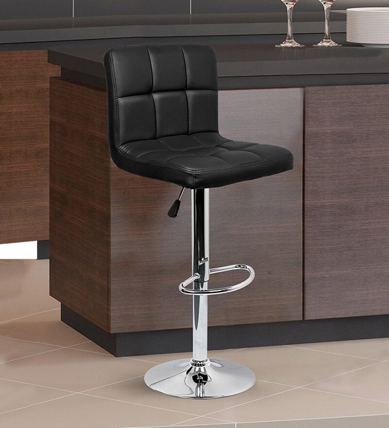 Buy Square Swivel Bar Stool with Adjustable Height in Black Colour by ...