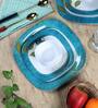 Square 18 Pcs White & Blue Melamine Dinnerware Set