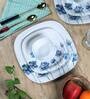 Squared 18 Pcs White & Blue Melamine Dinnerware Set