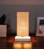 Square Beige Jute table lamp with White wood base -49
