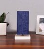 Square Blue Jute table lamp with White wood base -52