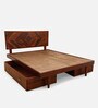Square Diamond Sheesham Wood King Size Beds with Drawer Storage In Honey Finish