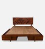 Square Diamond Sheesham Wood King Size Beds with Drawer Storage In Honey Finish