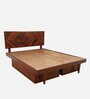Square Diamond Sheesham Wood King Size Beds with Drawer Storage In Honey Finish