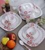 Square Floral 40 Pcs White & Red Melamine Dinnerware Set